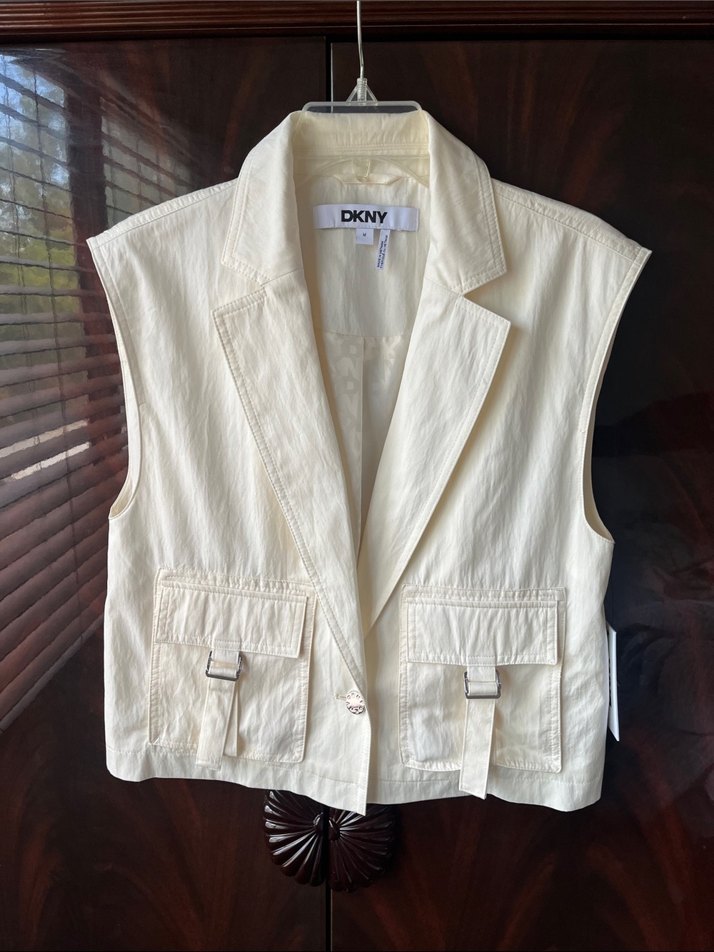 DKNY Cream-Colored Sleeveless Blazer Vest